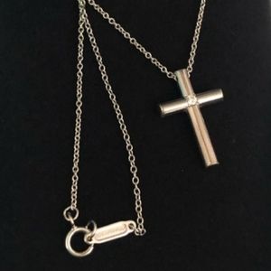 Tiffany & Co .925 SS  Cross with Diamond in center,  on an SS 18" Chain